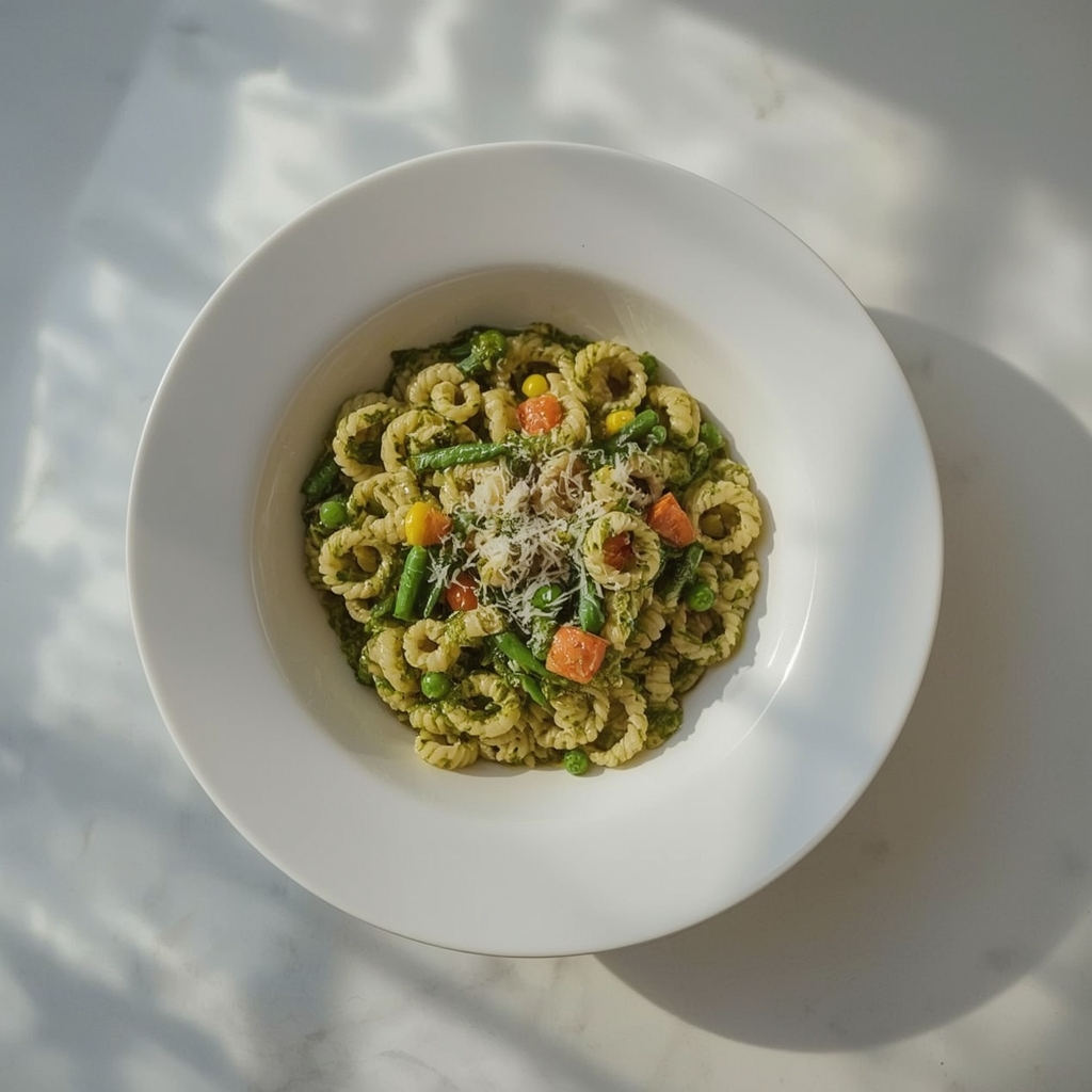 Quick Veggie Pesto Pasta